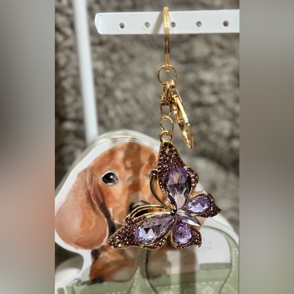 SALE- Purple Butterfly Crystal Keychain/Bag Charm NWT - Picture 1 of 2